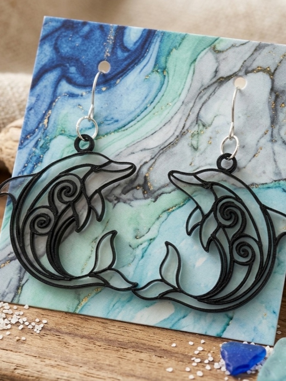 Black Dolphin Outline Dangle Earrings - Women Jewelry